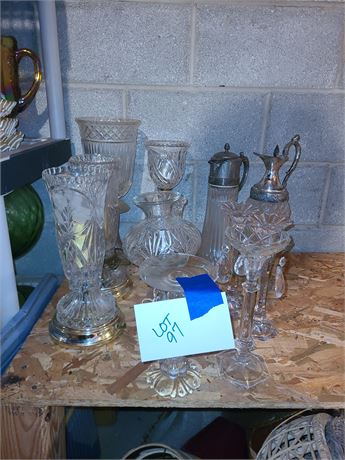 Mixed Crystal & Glass Lamp / Candle / Holder & Carafes Lot