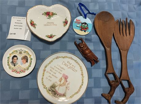 Royal Albert Mothers Day Plate, Wood Fork & Spoon Decor, Laughing Buddha