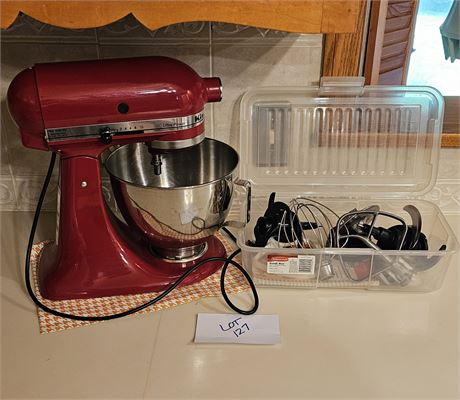 Red Kitchen Aid Mixer With Extra Accessories