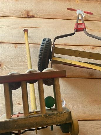 Fisher-Price Pop 'n Ring Musical Push Toy & Vintage Surburban Lawnmower Toy
