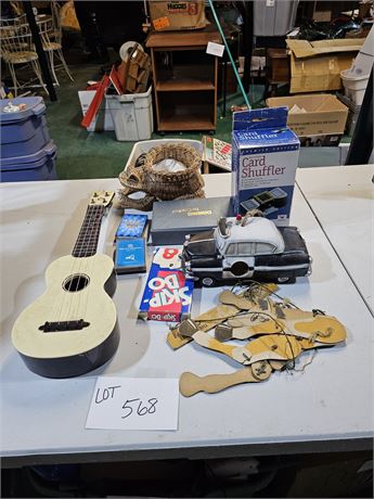 Mixed Toy Lot: Plastic Guitar / Card Games & More