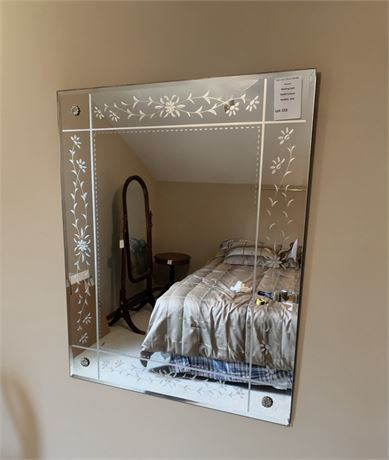 Venetian-Style Wall Mirror W/Hand Etched Floral Details, Beveled Edges & Corners