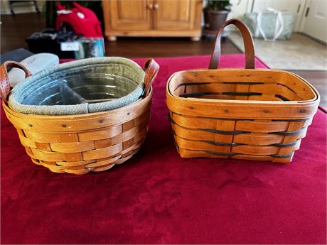 Longaburger Leather Handled small basket and mini hanging basket