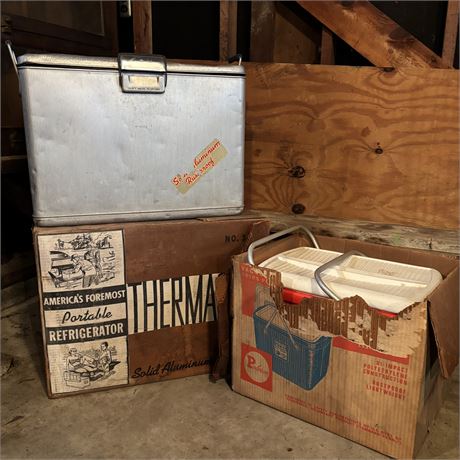 Mid Century Poloron Aluminum and Piggy Back Coolers