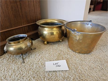 Vintage Brass Milk Bucket / Footed Brass Bowl & More