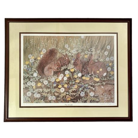 "The Intruder" Adorable Rabbits and Squirrel Signed AP 13/28