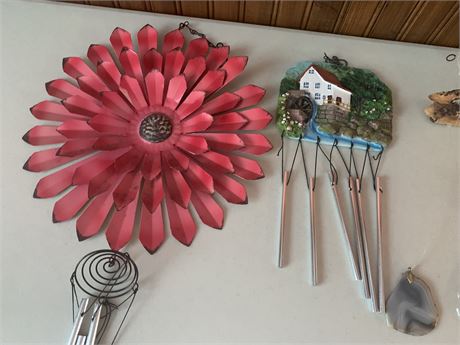 Garden Wind Chime Lot Flower Bird Windmill Birdhouse Bell House Stones Religious