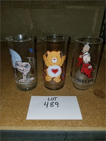 Care Bear, Sweet Pea & ET Collectors Drinking Glasses