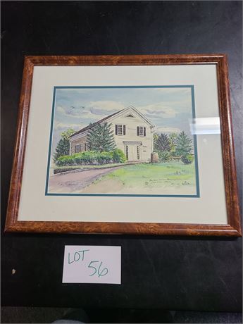 Amy Rice Woodruff Signed Watercolor Print Mashpee Indian Meetinghouse