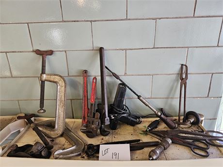 Mixed Tools: Clamps/Pipe Wrenches/Hand Drills & More