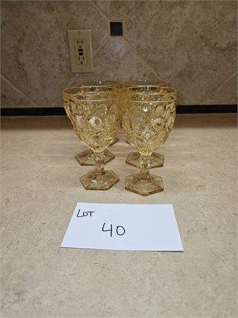 Fostoria Moonstone Yellow Topaz Footed Glass Goblets