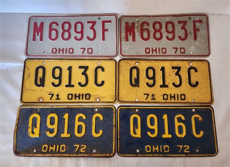 1970, 1971, 1972 Ohio License plates