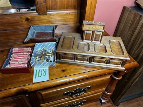 Costume Jewelry lot, clips, and rolled pennies