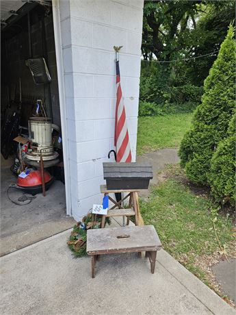 Mixed Misc Lot:Wood Bench / Mail Box / Step Ladder & More