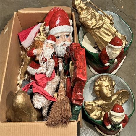 Collection of Vintage Paper Mache Christmas Decor - Santas, Deer, Nativity....