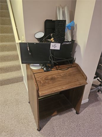 Small Office Desk, HP 17" Monitor, Keyboard & Office Supplies