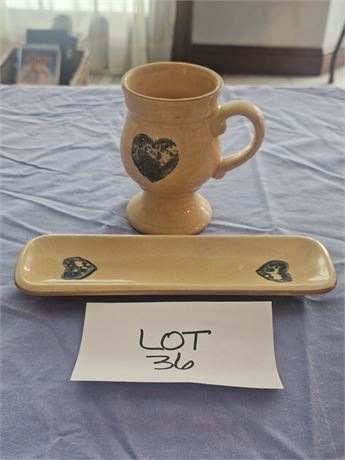 Pfaltzgraff Folk Art Heart Mug And Butter Pat Dish