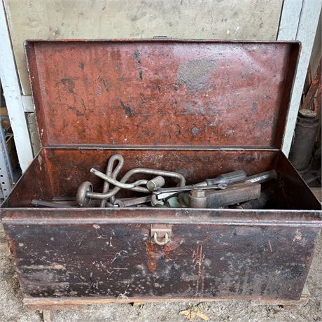 Heavy Steel Toolbox Filled with Old Tools