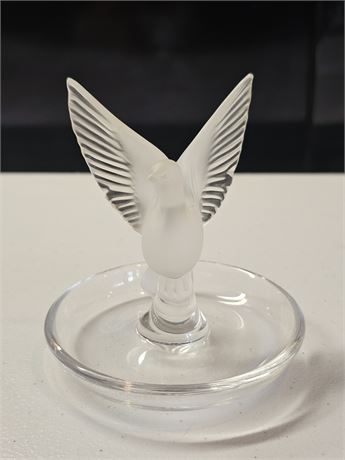 Signed Lalique Glass Morning Dove Bird Ring Bowl