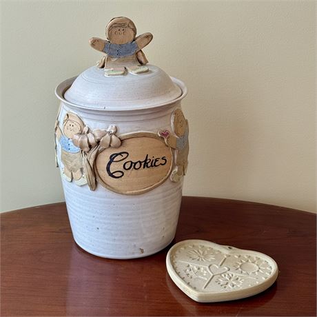 Handmade Art Pottery Cookie Jar (13"T) and Pampered Chef Cookie Press