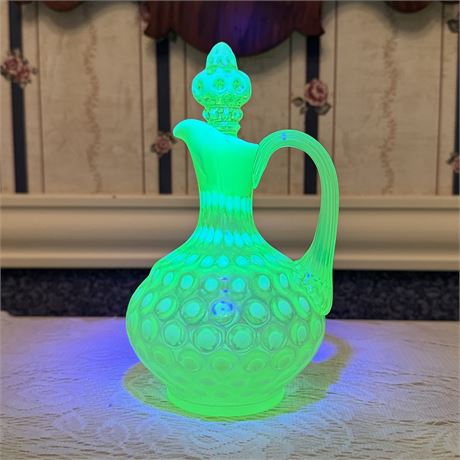Vintage Fenton Vaseline Opalescent Art Glass Ewer - 7"