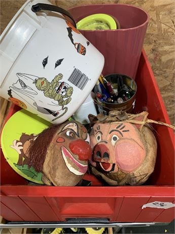 Misc Lot Pig & Clown Masks - Bandaid Box - Pens & Pencils