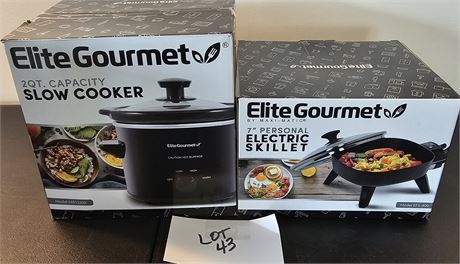 Elite Gourmet 2qt Slow Cooker & 7" Electric Skillet New In Box