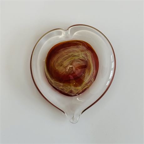 Heart Shaped Signed Artisan Blown Glass 4" Paperweight