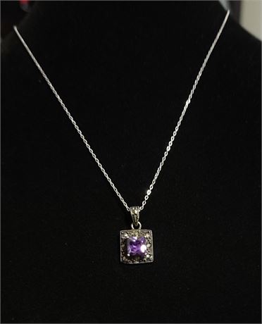 925 Silver Necklace with Rhinestone Pendant