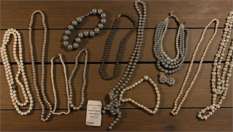 Gray/Cream Faux Pearl & Bead Necklace Lot