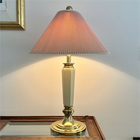 Stiffel Brass and Ivory Ceramic Table Lamp