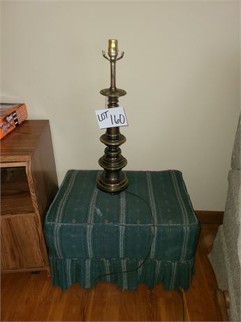 Brass Table Lamp & Country Blue Ottoman