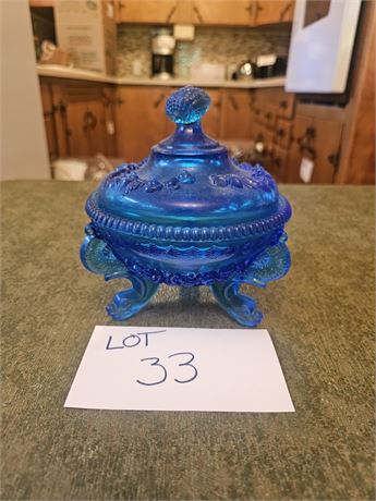 Westmoreland Dolphin Leg Ocean Blue Covered Candy Dish