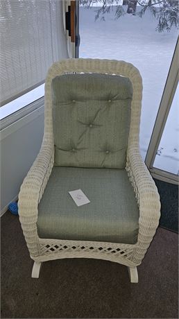 White Wicker Rocking Chair With Cushions