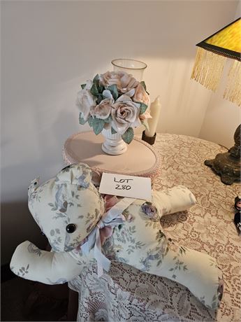 Mixed Decor Storage Box – Faux Floral, Brass Candle Holders, and More