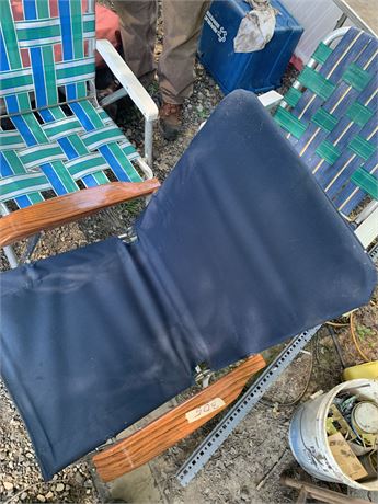 Vintage Webbed Lawn Chairs (2) and Canvas Outdoor Chair