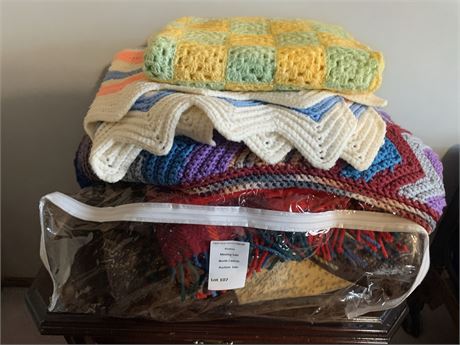 Vintage Handmade Crochet Afghan & Flannel Blanket Lot