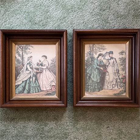 Deep Shadow Box Style Wood Frames w/ Victorian Art Prints - 12 x 3 x 14"