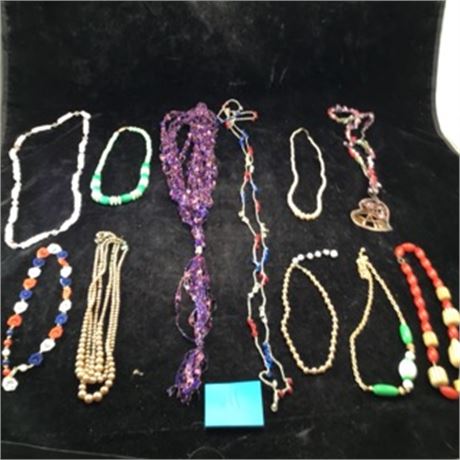 Beaded and Fabric Costume Jewelry Necklace Lot of 11