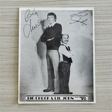 Rare Autograph Big Chuck & Lil John Cleveland Horror Hosts Promo - 4 x 5"