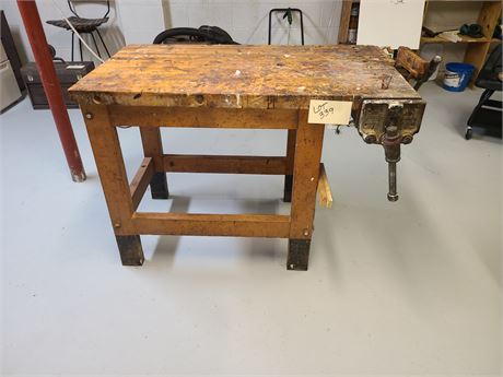 Heavy Duty Work Bench with Columbian Vise 5-CD & C. Christiansen No: 1 Vise