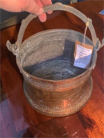 Turkish Hand-Hammered Copper Cooking Pot/Cauldron W/Handle