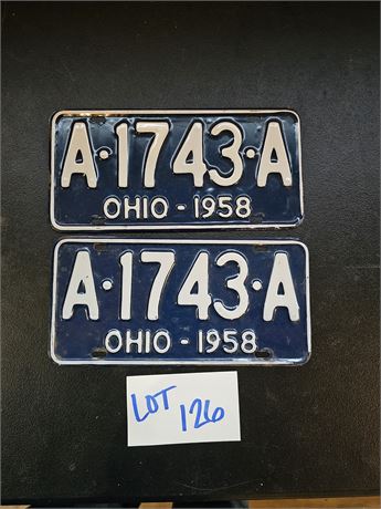 Vintage 1958 Ohio License Plate Set