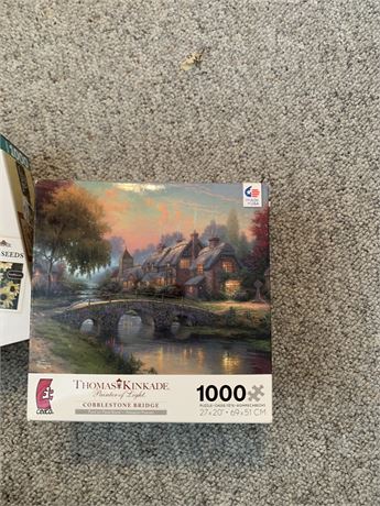 Vintage Inspired Puzzles Burpee Thomas Kinkade Early To Rise Quilt Thread Spools