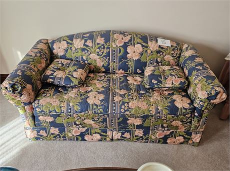 Vintage Upholstered "Granny Floral" Pattern Loveseat – Rolled Arms