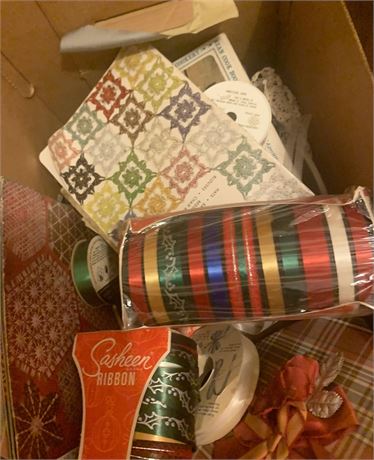 Christmas Ribbon, Doilies & Crafting Lot