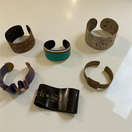 Rock Star Button Bracelet, Hand-Etched Copper Cuff & Titanium Cuff Bracelet