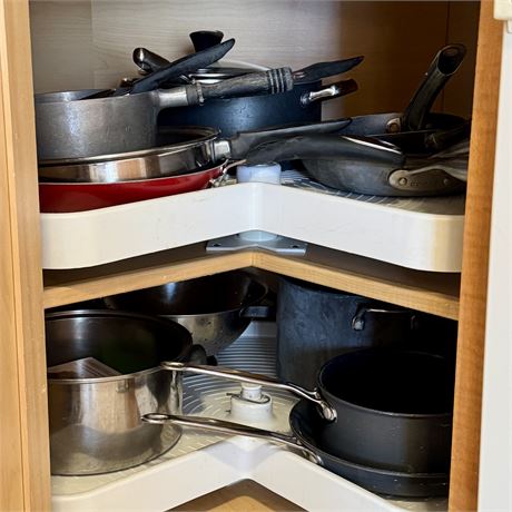Mixed Pots and Pans Lazy Susan Cabinet Cleanout