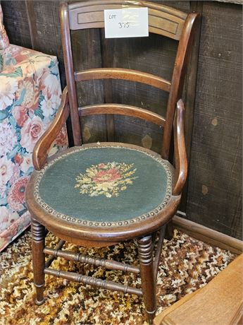 Antique Wood Needlepoint Side Chair