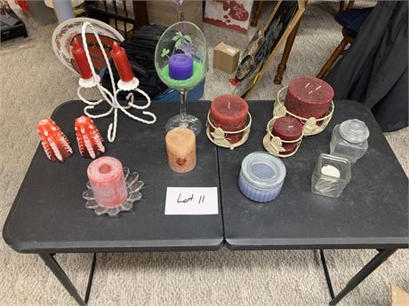 Metal and Glass Candle Holders and Wax Candles Lot